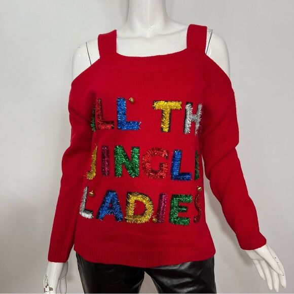 Francesca's Collections Red Christmas Sweater All the Jingle ladies holiday - Picture 2 of 9